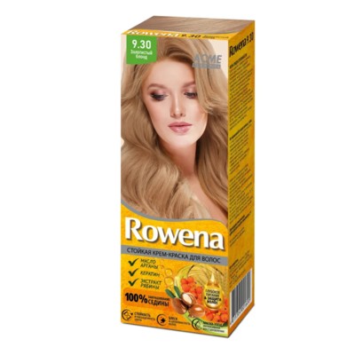 Рябина Rowena Стойкая крем-краска для волос тон 9.30 Золотистый блонд